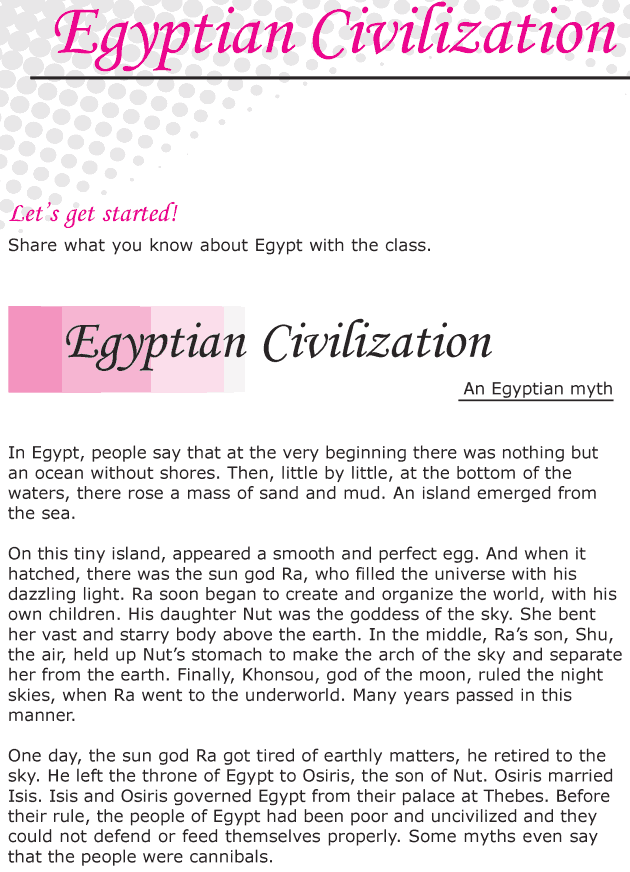Grade 6 Reading Lesson 18 Myths And Legends Myths And Legends - Egyptian Civilization