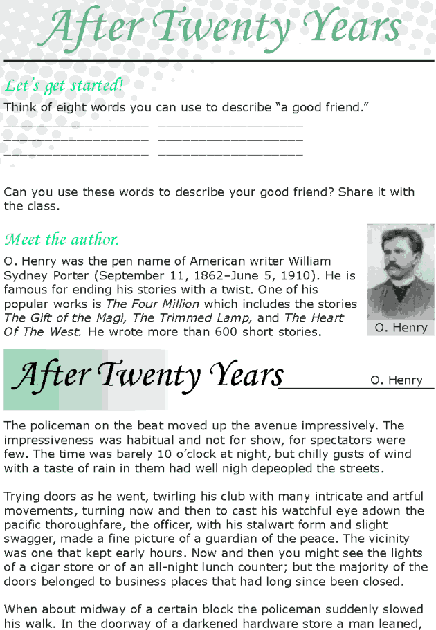 Grade 8 Reading Lesson 25 Short Stories - After Twenty Years