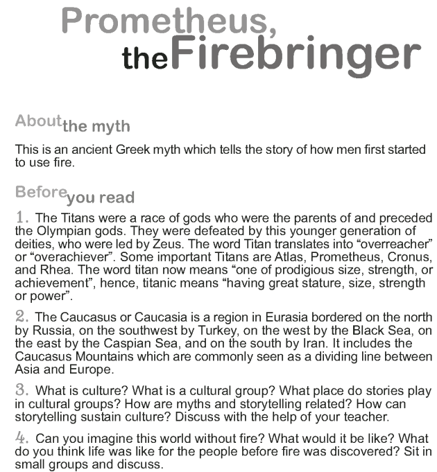 Grade 9 Reading Lesson 18 Myth and Folklore - Prometheus the Fire Bringer