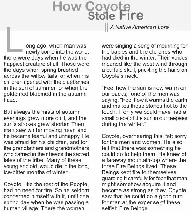 Grade 9 Reading Lesson 19 Myth and Folklore - How Coyote Stole Fire