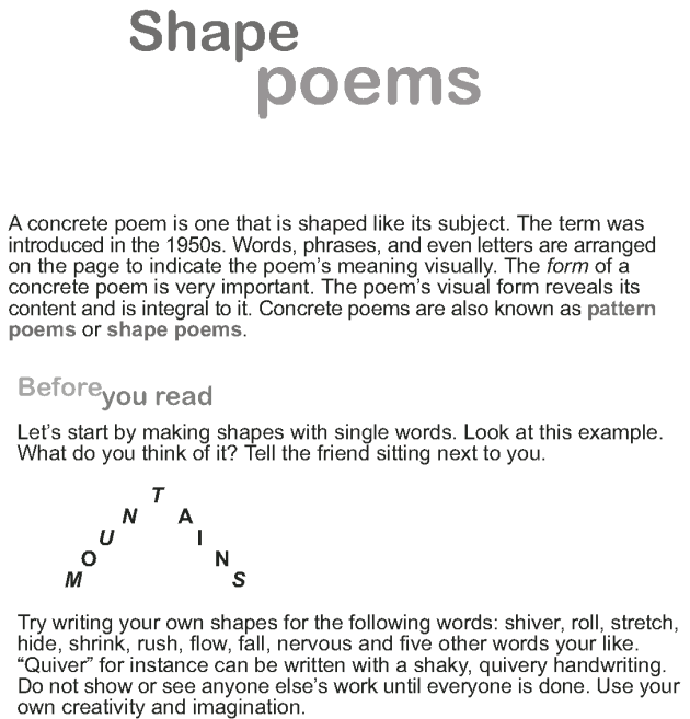 Grade 9 Reading Lesson 7 Poetry - Shape poems